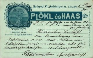 1903 Plökl és Haas sport- és divatáru kereskedők reklámlapja. Budapest VI. Andrássy út 13. / Spezial...