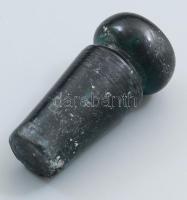 Antik türkizzöld üvegdugó, lepattanással, h: 9 cm