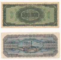 Görögország / Német megszállás 1944. 500.000Dr + 1.000.000Dr T:F tűlyuk, kis szakadás Greece / Germa...