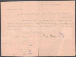 1897 Szeged 7kr illetélbélyeges okmány darab, újra felhasználva 1946-ban hivatalos igazolvány kiállí...