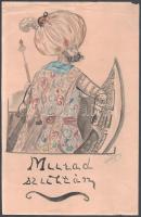 Olvashatatlan jelzéssel: Murad szultán. Akvarell, ceruza, papír, kisebb lapszéli sérülésekkel, 31x20 cm