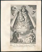 1836 Dorneck, Joseph: A celldömölki kegyhely Szűz Mária-szobra (Effigies B. Mariae Virg. in Dömölk, apud P. P. Benedictin, in Comitatu Castriferr Dioec. Sabarien). Rézmetszet, papír, jelzett a metszeten, 18x11 cm. [In: Jordánszky Elek: Magyar országban 's az ahoz tartozó részekben lévő Bóldogságos Szűz Mária kegyelem' képeinek rövid leírása. Pozsony, 1836.]