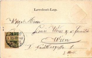 1904 Budapest V. Ferenc József rakpart. Szecessziós, címeres litho keret / Art Nouveau, litho frame ...