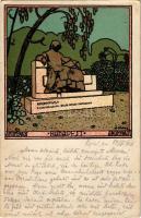 1916 Budapest XIV. Városliget, Anonymus szobor. Magyar szecessziós litho művészlap. Art Nouveau s: Földes (kis szakadás / small tear)