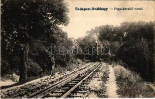 1920 Budapest XII. Svábhegy, Fogaskerekű vasút, gőzmozdony, vonat. Vasúti levelezőlapárus 3104. (EK)