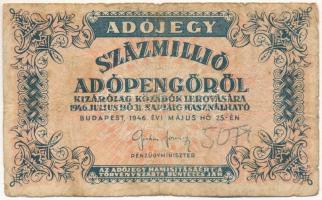 1946. 100.000.000AP T:VG-G, közép-kereszt hajtásnál kis szakadás Adamo P55