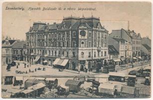 1918 Szombathely, Horváth Boldizsár tér a városi bérpalotával, vasútállomás, gyalogsági laktanya. Leporellolap 10 kis képpel (gyűrődések / creases)