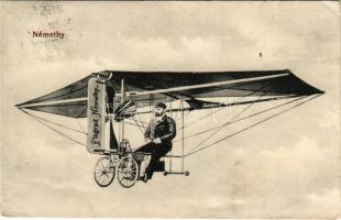 1910 Flugrad Némethy / Némethy Emil repülőgépe / aircraft with aviator (ázott sarkak / wet corners)