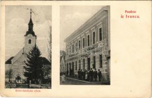 1907 Ivánc, Ivanec; Pozdrav iz Ivanca, Rimo-katolicka crkva, Gjuro Bukovec trgovina mjestovite robe / római katolikus templom, üzlet / Roman Catholic church, shop (EB)