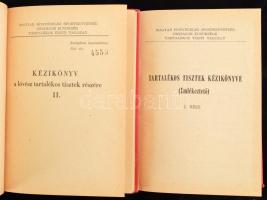 Tartalékos tisztek kézikönyve (Emlékeztető) I. rész. Összeáll.: Molnár József őrnagy. + Kézikönyv a lövész tartalékos tisztek részére. II. 4553. számú példány. Bp., én.,Magyar Honvédelmi Sportszövetség Országos Elnöksége Tartalékos Tiszti Tagozat, 304 p.+32 t.; 200 p.+8 t.Kiadói aranyozott egészvászon-kötés.