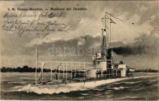 1908 SMS Maros a Császári és Királyi Haditengerészet monitora, Dunaflottilla / K.u.K. Kriegsmarine SM Donau-Monitor, Donauflottille / Monitore del Danubio / SMS "MAROS" Austro-Hungarian Navy river guard monitor, Danube Fleet. G. Fano, Pola 1908. (EK)