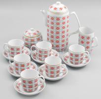 Hollóházi modernista mokkás / kávés készlet, teljes, jelzett, kopással.