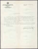 1942 Szádeczky-Kardoss Tibor A M. kir. Szt István Tudományegyetem rektorának autográf aláírása levélen