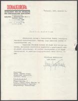 Surányi-Unger Tivadar (1898-1973) jogász, közgazdász, egyetemi tanár, a Magyar Tudományos Akadémia tagja autográf aláírása levélen a Donaueuropa c. lap főszerkesztőjeként.