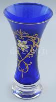 Bohemia váza. Jelzett, zománcfestett, m: 23 cm