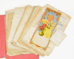 cca 1910-1940 100 db Okmány, fejléces számla és reklám nyomtatvány