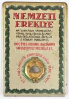 cca 1920 Nemzeti Ereklye Bizottság: "Ércbulla" Nagy-Magyarország vármegyéiből származó földet tartalmazó rézszelencével. "NEMZETI EREKLYE - HATVANHÁROM VÁRMEGYÉNK VÉRREL, VEREJTÉKKEL ÁZTATOTT FÖLDJÉBŐL, HŰSÉGGEL ŐRIZZÜK E NÉHÁNY PORSZEMET. - 100 ÉVES JUSSUNK, IGAZSÁGUNK MEGSZENTELT PECSÉTJE EZ. - EZ A FÖLD, MELYEN ANNYISZOR APÁID VÉRE FOLYT." 7x10 cm