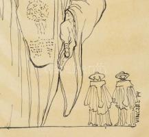 Vincze Lajos (1914-2002): VII. Gergely pápa (karikatúra vagy illusztráció). Tus, papír, jelzett és d...