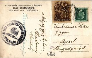 1938 Ipolyság, Sahy; bevonulás "A Felvidék felszabadulásának első örömünnepe" / entry of t...
