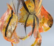 Nagyméretű virágmintás design váza, kis kopással, m: 51,5 cm