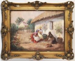 Kerényi jelzéssel: Jóslás kártyákkal. Olaj, vászon. Apró sérüléssel. Dekoratív, sérült fakeretben, 60×80 cm. KIZÁRÓLAG SZEMÉLYES ÁTVÉTEL, NEM POSTÁZZUK! / ONLY PERSONAL COLLECTION AT OUR OFFICE.