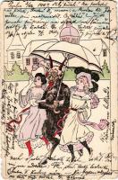 1907 Krampus with ladies art postcard. Nr. 286. (EB)