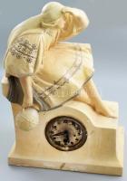 cca 1920-1945, KS Bechyne Manufaktúra: Parasztlány figurájával díszített kandallóóra. Festett gipsz, óraszerkezet nem működik, jelzett, kopott, 32x45 cm /// KIZÁRÓLAG SZEMÉLYES ÁTVÉTEL, NEM POSTÁZZUK! / ONLY PERSONAL COLLECTION AT OUR OFFICE.