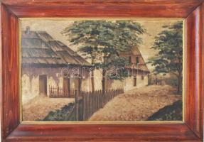 Jelzés nélkül: Napfényes udvar. Olaj, karton, dekoratív fakeretben. 37x57 cm