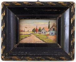 Hárencz János (1899-1969): Utcarészlet, 1923. Olaj, fa, jelzett. Dekoratív fakeretben, 5×7 cm