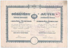 Budapest 1920. "Magyar Asphalt Részvénytársaság" részvénye 200K-ról, magyar és német nyelv...