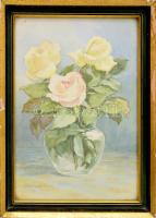 Barabás Reismann Gizella (1893-1985): Csendélet, 1930-40 körül. Akvarell, papír, jelzett. Üvegezett, dekoratív, kissé sérült fakeretben. 26x19 cm