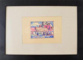 Czirbusz László (-): Belgiumi részlet. Filctoll, papír, jelzett. Üvegezett keretben. 7x9 cm