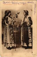 Krassó-Szörény megye, Comitatul Caras-Severinului; Krassó-Szörény megyei román népviselet. Hátoldalon sorsjegy / Port romanesc / Romanian folklore (EB)