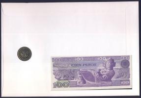 Mexikó 1982. 100P T:I + 1988. 100P T:2 nagyalakú bélyeges, érmés-bankjegyes borítékon, ismertetővel