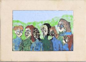 Csoportkép. Tűzzománc fém lapon, 10x15 cm