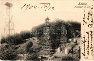 1904 Székul, Secul, Sekul (Resicabánya, Resita); Aquatuct im Bau / Aquadukt építés közben. Ifj. Neff Károly kiadása / aqueduct under construction (ázott sarok / wet corner)