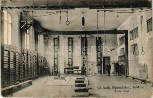 Miskolc, Kir. katolikus főgimnázium, tornaterem, belső sportszerekkel (fl)