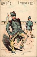 Recluta...i primi passi 422. / Újonc, katonák, az első lépések / Italian military art postcard, soldiers, first steps (EK)