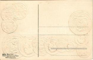 Venezuela / Vénézuéla / Set of coins, currency exchange chart and flag of Venezulea. M. H. Berlin-Or...