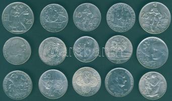 Csehszlovákia 1945-78. 10K Ag (4x), 25K Ag (5x), 50K Ag (3x), 100K Ag (3x) összesen 15db, mindegyik klf motívummal! T:2,2/3+