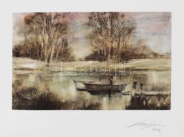 Balázs György (1927-2015): Csónak, 2012. Akvarell, papír, jelzett, papírra kasírozva. 18x29 cm