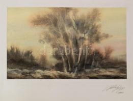 Balázs György (1927-2015): Őszi táj, 1997. Akvarell, papír, jelzett, paszpartuban. 19x31,5 cm