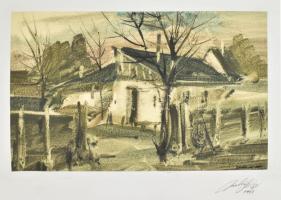 Balázs György (1927-2015): Udvar, 1997. Akvarell, papír, jelzett, paszpartuban. 19,5x31 cm