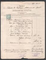 1897 Bp., Fejléces számla Ranschburg Gusztáv Könyvkereskedéséből 1 kr okmánybélyeggel