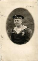 1917 K.u.K. Kriegsmarine Donauflottille / Császári és Királyi Haditengerészet Dunaflottilla "BODROG" monitor matróza / WWI Austro-Hungarian Navy Danube Flotilla river guard monitor SMS BODROG mariner. photo + "K.U.K. KRIEGSMARINE SMS BODROG" "K.U.K. FELDPOSTAMT 299" (fl)