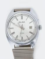 Slava 21 köves karóra, dátumkijelzéssel, fém szíjjal, működik, kis karcokkal, d: 3,5 cm