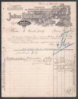 1914 Bécs, Julius Maschner &amp; Söhne Díszítő- és Lakberendezési Gyárának fejléces számlája, rajta a gyár látképével
