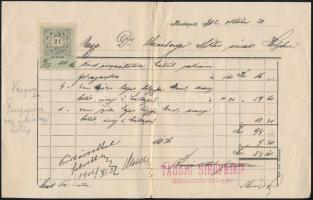 1902 Bp. Gizella tér 1., Tausig Siegfried tükör-, csillárok- és aranyozott tárgyak műkereskedő fejléces számlája 2f okmánybélyeggel
