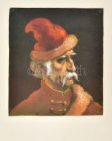 Vasvári (Vasváry) József (1904-1993): Kuruc portréja. Olaj, vászon, jelzés nélkül, hátoldalán Vasvári (Vasváry) József autográf feliratával, vászon teteje papírra kasírozva. 18,5x16 cm