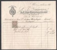 1897 Bécs, L. T. Neumann K.u.k. Hof-Kunsthandlung fejléces számla 1kr okmánybélyeggel